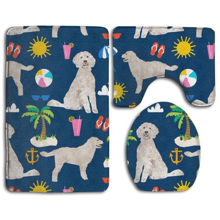 CHAPLLE Goldendoodle Dog Beach Puppy 3 Piece Bathroom Rugs Set Bath Rug Contour Mat and Toilet Lid Cover