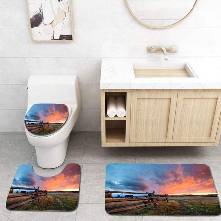 CHAPLLE Gorgeous Sunset in Idaho 3 Piece Bathroom Rugs Set Bath Rug Contour Mat and Toilet Lid Cover