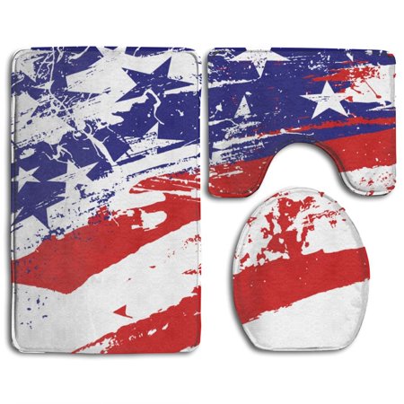 CHAPLLE Graffiti Art American Flag 3 Piece Bathroom Rugs Set Bath Rug Contour Mat and Toilet Lid Cover