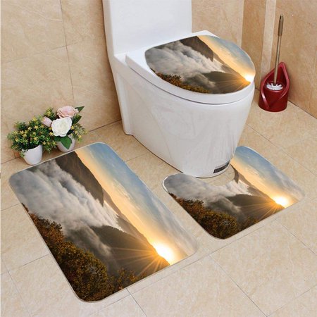 CHAPLLE Grand View Grandview in New River Gorge 3 Piece Bathroom Rugs Set Bath Rug Contour Mat and Toilet Lid Cover