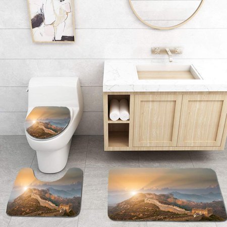 CHAPLLE Great Wall in Sunset 3 Piece Bathroom Rugs Set Bath Rug Contour Mat and Toilet Lid Cover
