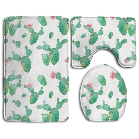 CHAPLLE Green Cactus 3 Piece Bathroom Rugs Set Bath Rug Contour Mat and Toilet Lid Cover