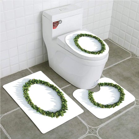 CHAPLLE Green Circle 3 Piece Bathroom Rugs Set Bath Rug Contour Mat and Toilet Lid Cover