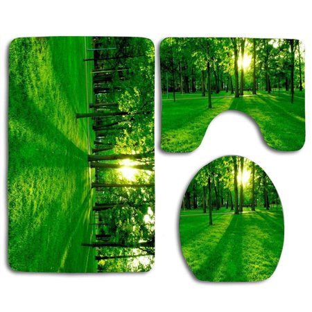 CHAPLLE Green Nature Spring 3 Piece Bathroom Rugs Set Bath Rug Contour Mat and Toilet Lid Cover