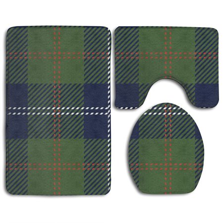 CHAPLLE Green Plaid 3 Piece Bathroom Rugs Set Bath Rug Contour Mat and Toilet Lid Cover