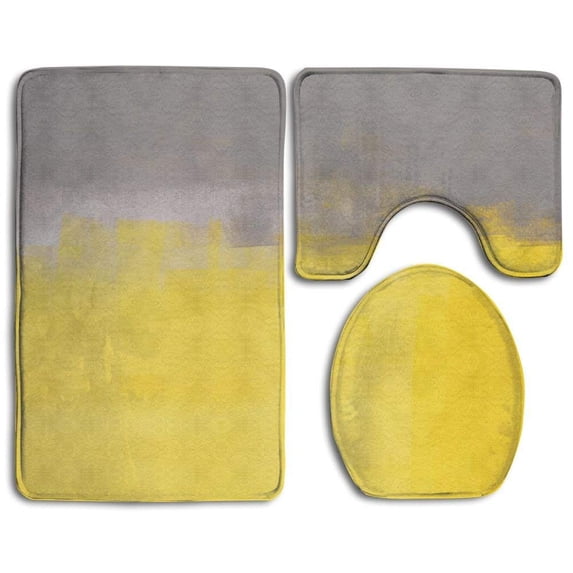 CHAPLLE Grey and Yellow Grunge Street Brush Ombre 3 Piece Bathroom Rugs Set Bath Rug Contour Mat and Toilet Lid Cover