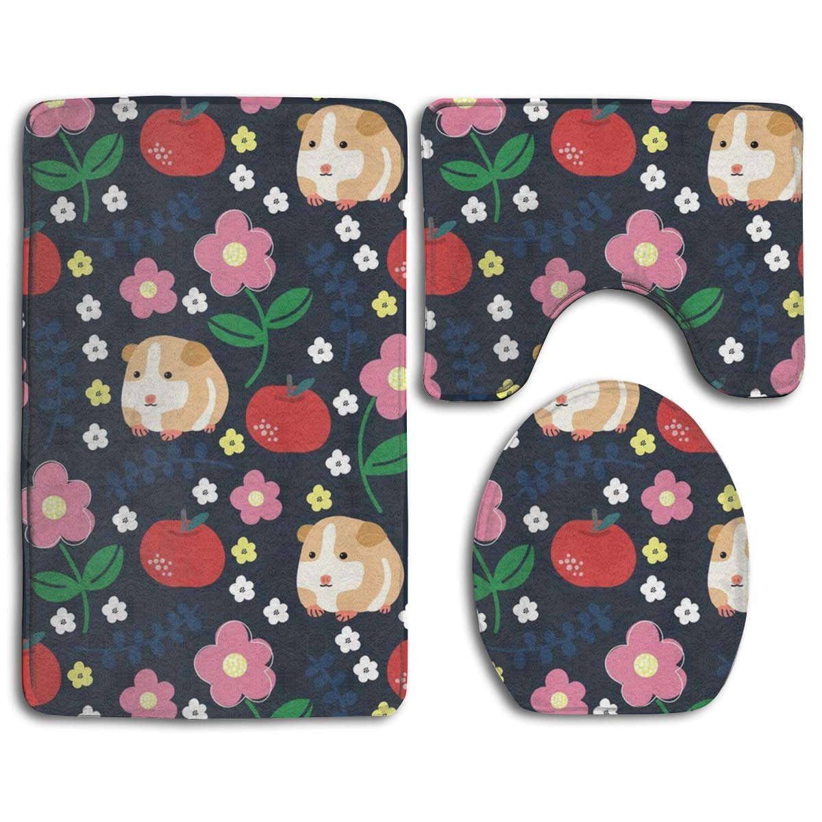 CHAPLLE Guinea Pigs and Apples 3 Piece Bathroom Rugs Set Bath Rug