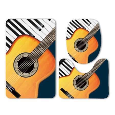 CHAPLLE Guitar Piano Simplicity Music 3 Piece Bathroom Rugs Set Bath Rug Contour Mat and Toilet Lid Cover