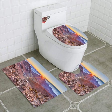 CHAPLLE Haleakala Sunrise 3 Piece Bathroom Rugs Set Bath Rug Contour Mat and Toilet Lid Cover