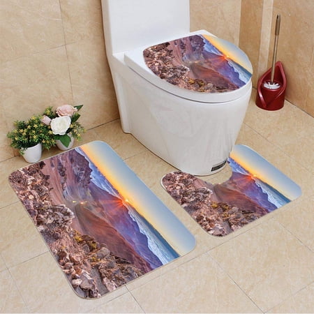 CHAPLLE Haleakala Sunrise 3 Piece Bathroom Rugs Set Bath Rug Contour Mat and Toilet Lid Cover