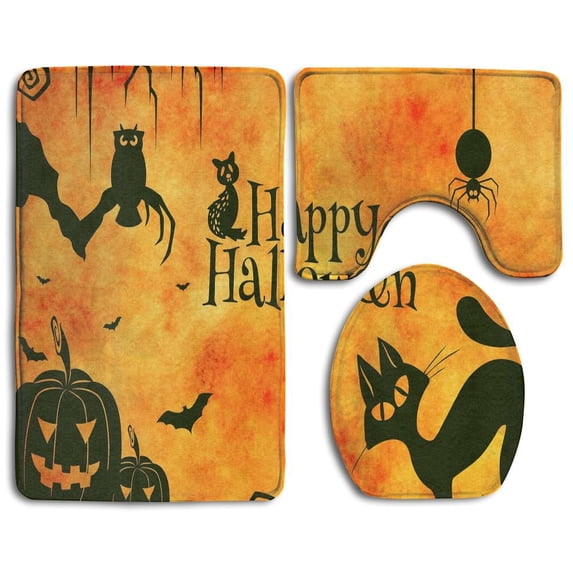 CHAPLLE Halloween 3 Piece Bathroom Rugs Set Bath Rug Contour Mat and Toilet Lid Cover