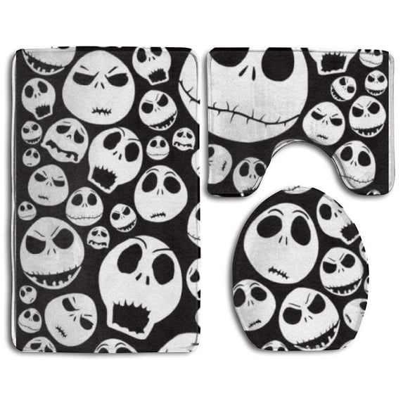 CHAPLLE Halloween Skull 3 Piece Bathroom Rugs Set Bath Rug Contour Mat and Toilet Lid Cover