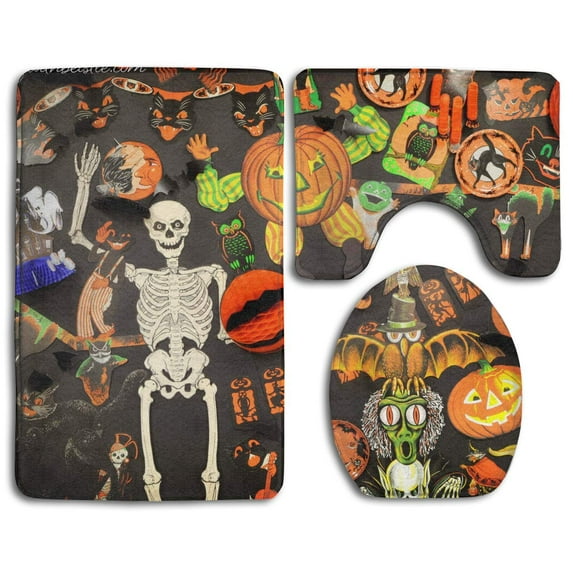 CHAPLLE Halloween Vintage 3 Piece Bathroom Rugs Set Bath Rug Contour Mat and Toilet Lid Cover