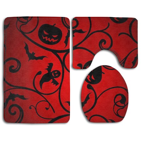 CHAPLLE Halloween Wallpaper Background 3 Piece Bathroom Rugs Set Bath Rug Contour Mat and Toilet Lid Cover