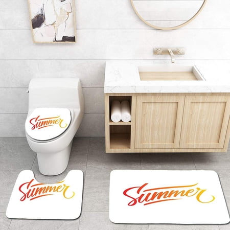 CHAPLLE Hand Lettered Text Summer Calligraphic Season Inscription 3 Piece Bathroom Rugs Set Bath Rug Contour Mat and Toilet Lid Cover