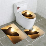 CHAPLLE Hand on Sunset 3 Piece Bathroom Rugs Set Bath Rug Contour Mat and Toilet Lid Cover