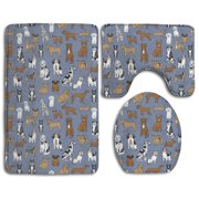 CHAPLLE Happy Dogs 3 Piece Bathroom Rugs Set Bath Rug Contour Mat and Toilet Lid Cover