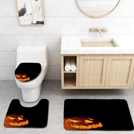 CHAPLLE Happy Jack o Lantern on Black 3 Piece Bathroom Rugs Set Bath Rug Contour Mat and Toilet Lid Cover