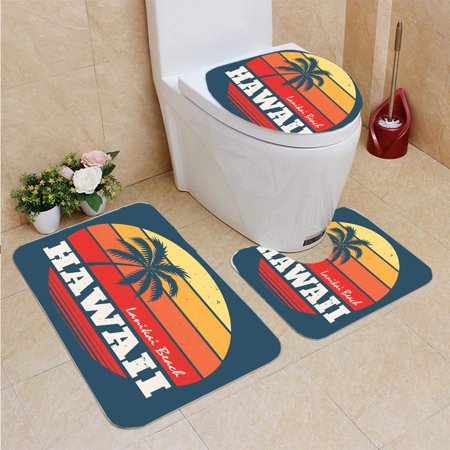 CHAPLLE Hawaii Lanikai Beach tee Palm Tree 3 Piece Bathroom Rugs Set Bath Rug Contour Mat and Toilet Lid Cover