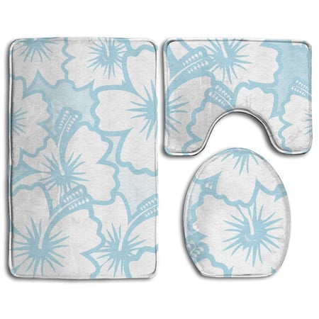 CHAPLLE Hawaiian Flowers 3 Piece Bathroom Rugs Set Bath Rug Contour Mat and Toilet Lid Cover