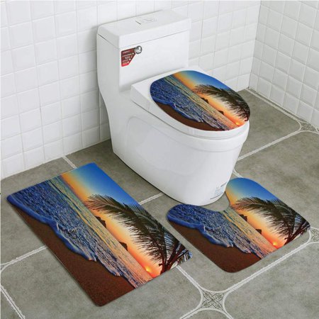 CHAPLLE Hawaiian Pacific Sunrise at Lanikai Beach Hawaii Colorful Sky Wavy Ocean 3 Piece Bathroom Rugs Set Bath Rug Contour Mat and Toilet Lid Cover