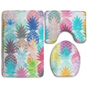 CHAPLLE Hawaiian Tropical Pineapple 3 Piece Bathroom Rugs Set Bath Rug Contour Mat and Toilet Lid Cover