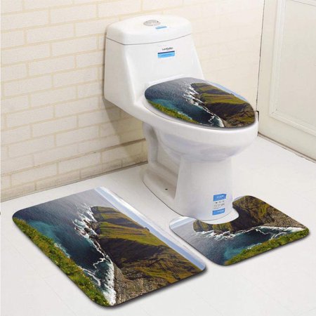 CHAPLLE Haze Sun on Remote Ocean Cliffs 3 Piece Bathroom Rugs Set Bath Rug Contour Mat and Toilet Lid Cover