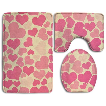 CHAPLLE Heart 3 Piece Bathroom Rugs Set Bath Rug Contour Mat and Toilet Lid Cover