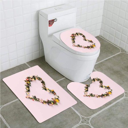 CHAPLLE Heart Nature Love Concept Flat Lay 3 Piece Bathroom Rugs Set Bath Rug Contour Mat and Toilet Lid Cover