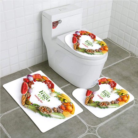 CHAPLLE Heart Vegetables Symbol 3 Piece Bathroom Rugs Set Bath Rug Contour Mat and Toilet Lid Cover