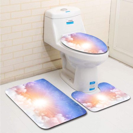 CHAPLLE Heavenly Sunny Sky 3 Piece Bathroom Rugs Set Bath Rug Contour Mat and Toilet Lid Cover