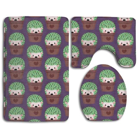 CHAPLLE Hedgehog 3 Piece Bathroom Rugs Set Bath Rug Contour Mat and Toilet Lid Cover