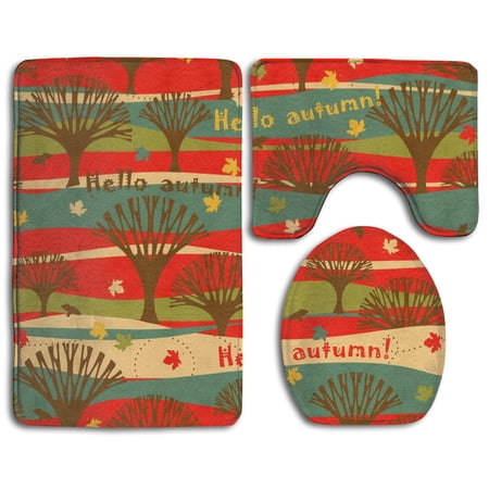 CHAPLLE Hello Autumn 3 Piece Bathroom Rugs Set Bath Rug Contour Mat and Toilet Lid Cover