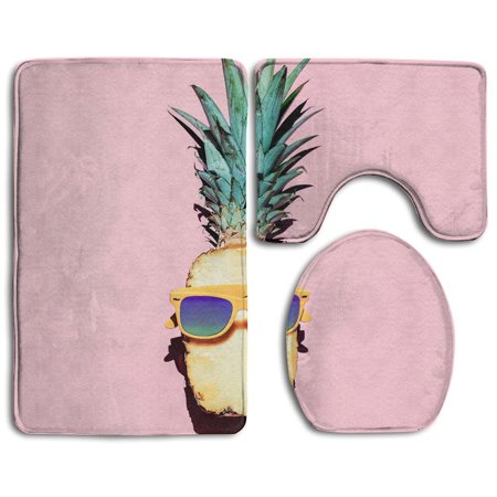 CHAPLLE Hipster Pineapple Accessories Fruits Vanilla Style 3 Piece Bathroom Rugs Set Bath Rug Contour Mat and Toilet Lid Cover