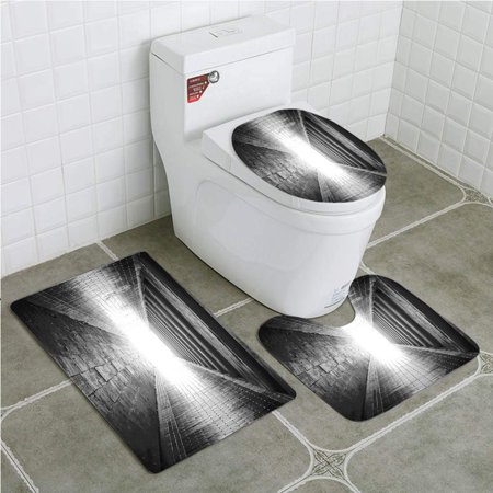 CHAPLLE Horror House Light at end Tunnel Exit Fear City Abandoned 3 Piece Bathroom Rugs Set Bath Rug Contour Mat and Toilet Lid Cover