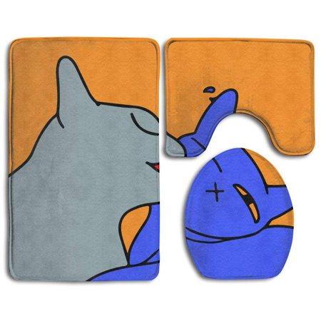 CHAPLLE I Love You Cartoon Cat 3 Piece Bathroom Rugs Set Bath Rug Contour Mat and Toilet Lid Cover