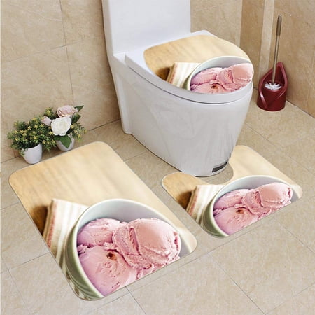 CHAPLLE Ice Cream 3 Piece Bathroom Rugs Set Bath Rug Contour Mat and Toilet Lid Cover