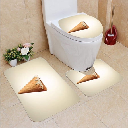 CHAPLLE Ice Cream Cone 3 Piece Bathroom Rugs Set Bath Rug Contour Mat and Toilet Lid Cover