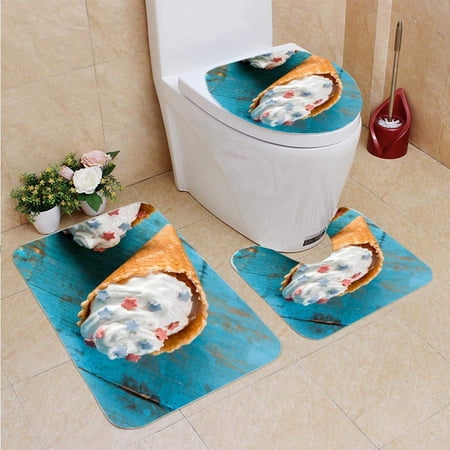 CHAPLLE Ice Cream July 4 3 Piece Bathroom Rugs Set Bath Rug Contour Mat and Toilet Lid Cover