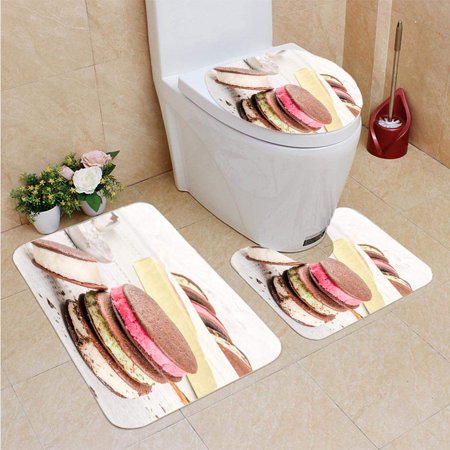 CHAPLLE Ice Cream Sandwich whoopie Pie Cookies 3 Piece Bathroom Rugs Set Bath Rug Contour Mat and Toilet Lid Cover