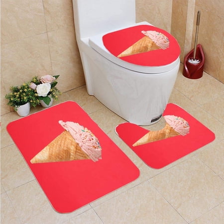 CHAPLLE Ice Cream Solid Color 3 Piece Bathroom Rugs Set Bath Rug Contour Mat and Toilet Lid Cover