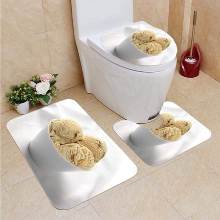 CHAPLLE Ice Cream Toffee in Ceramic Cup 3 Piece Bathroom Rugs Set Bath Rug Contour Mat and Toilet Lid Cover