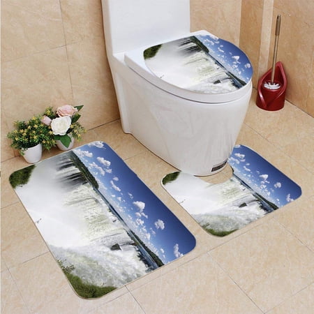 CHAPLLE Iguazu Falls Devils Throat 3 Piece Bathroom Rugs Set Bath Rug Contour Mat and Toilet Lid Cover