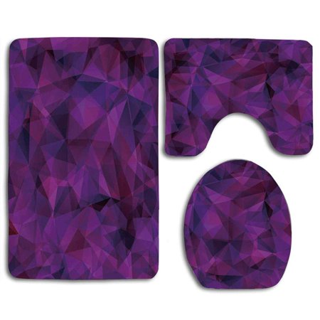 CHAPLLE Indigo Broken Glass Inspired Geometric Triangle Abstract Shapes 3 Piece Bathroom Rugs Set Bath Rug Contour Mat and Toilet Lid Cover