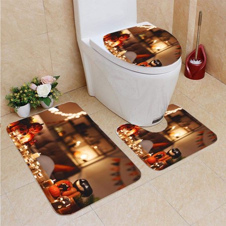 CHAPLLE Interior House Decorated Holiday Halloween 3 Piece Bathroom Rugs Set Bath Rug Contour Mat and Toilet Lid Cover
