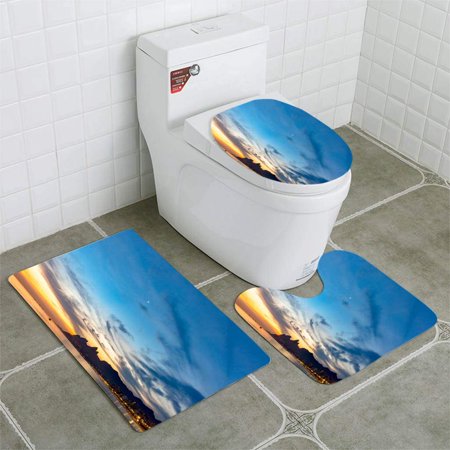 CHAPLLE Ipanema Beach at Dusk Moon 3 Piece Bathroom Rugs Set Bath Rug Contour Mat and Toilet Lid Cover