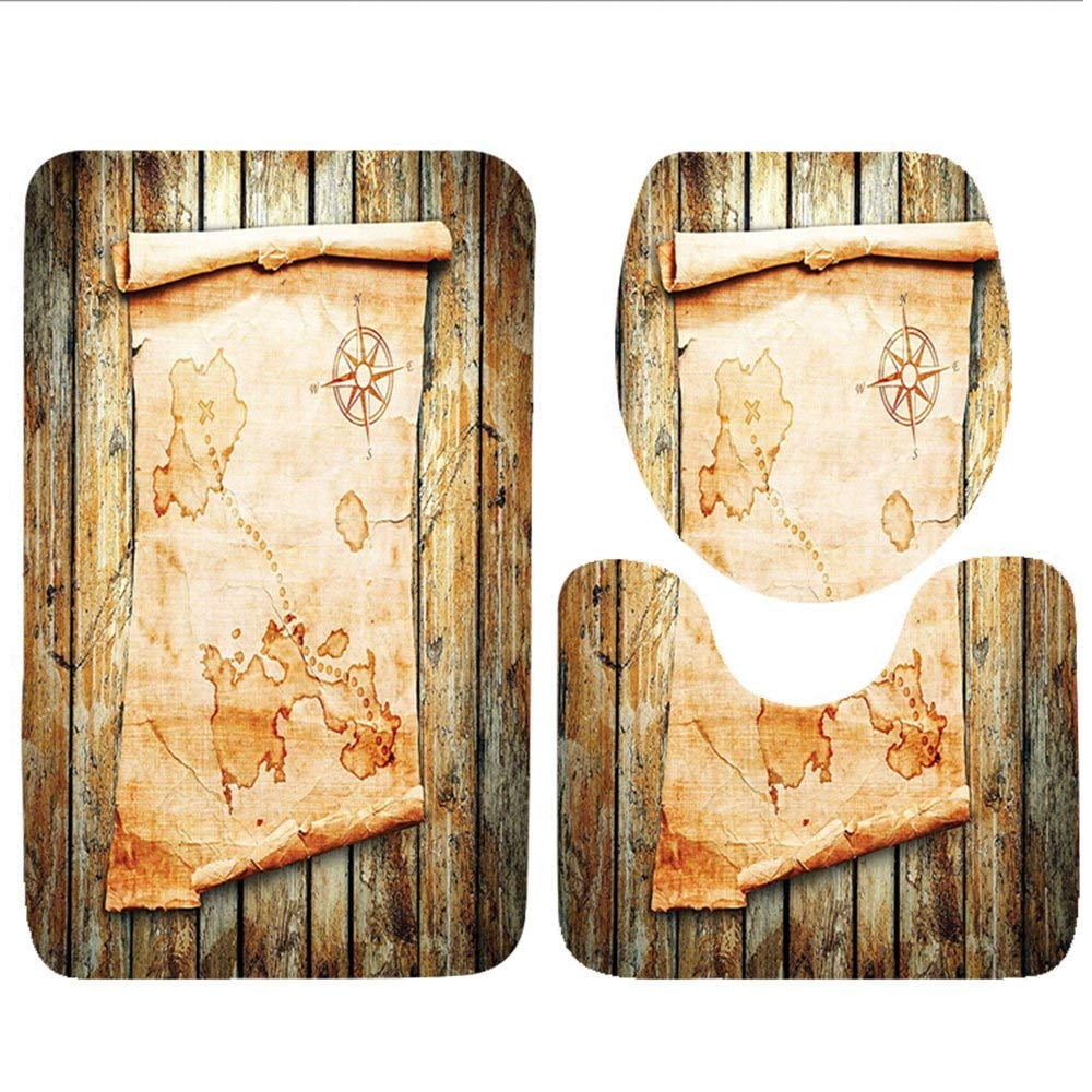 CHAPLLE Island Map Collection Pirate Treasure Map Sea 3 Piece Bathroom ...