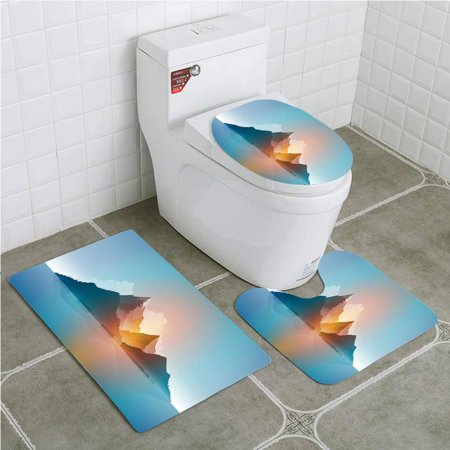 CHAPLLE Island Panaroma 3 Piece Bathroom Rugs Set Bath Rug Contour Mat and Toilet Lid Cover