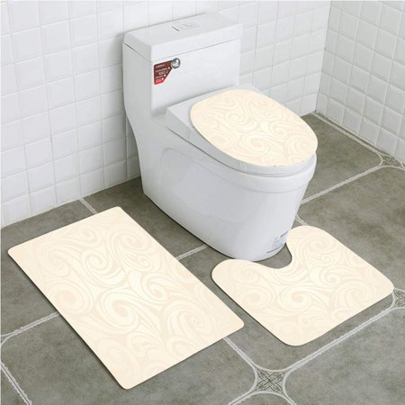 CHAPLLE Ivory Victorian Curved Renaissance Style Leaves Branches Artistic Classic Petals 3 Piece Bathroom Rugs Set Bath Rug Contour Mat and Toilet Lid Cover