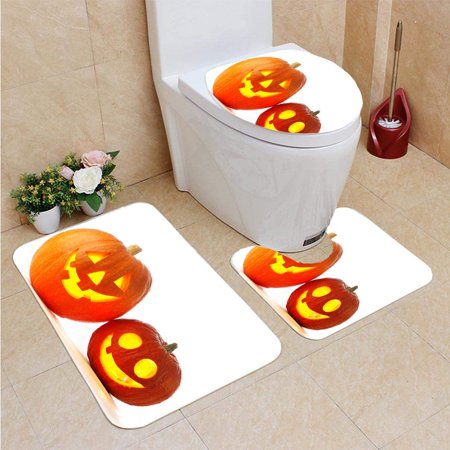 CHAPLLE Jack O Lantern Halloween Pumpkins 3 Piece Bathroom Rugs Set Bath Rug Contour Mat and Toilet Lid Cover
